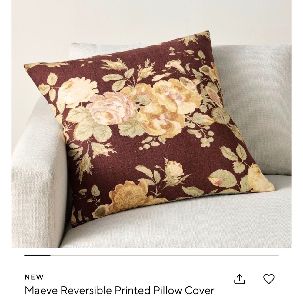 Pottery Barn Maeve Reversible Pillow Cover 24x24 Wine Floral Sage Medallion